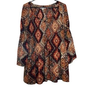 Spense Colorful Women’s Tunic‎ Top Blouse size 1X flowy bohemian belle sleeve